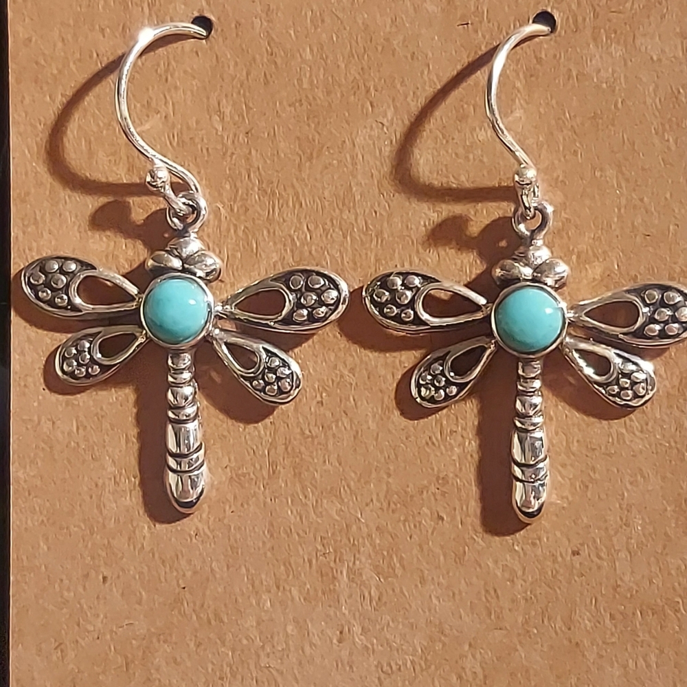 New Sterling Silver & Turquiose Dragonfly Earrings
